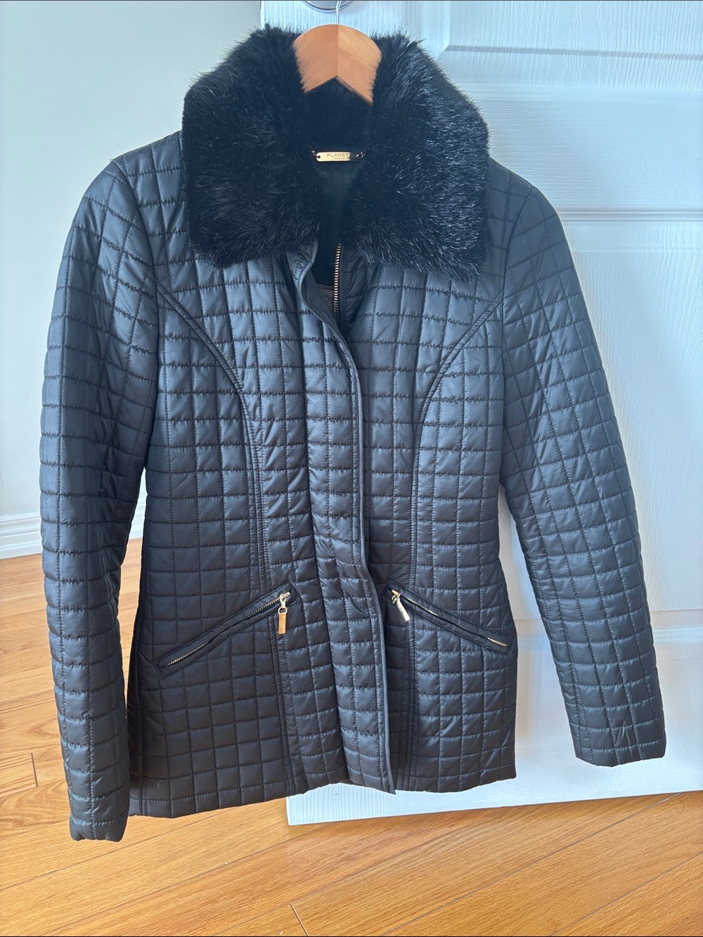 Free Planet Black Quilted Puffer Jacket with Faux Fur Collar